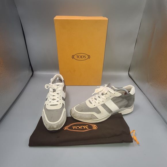 Shoes - TOD'S 'Fondo Sportivo' Grey Trainers Size UK 3.5 EU 36.5 White Suede Lace-Up